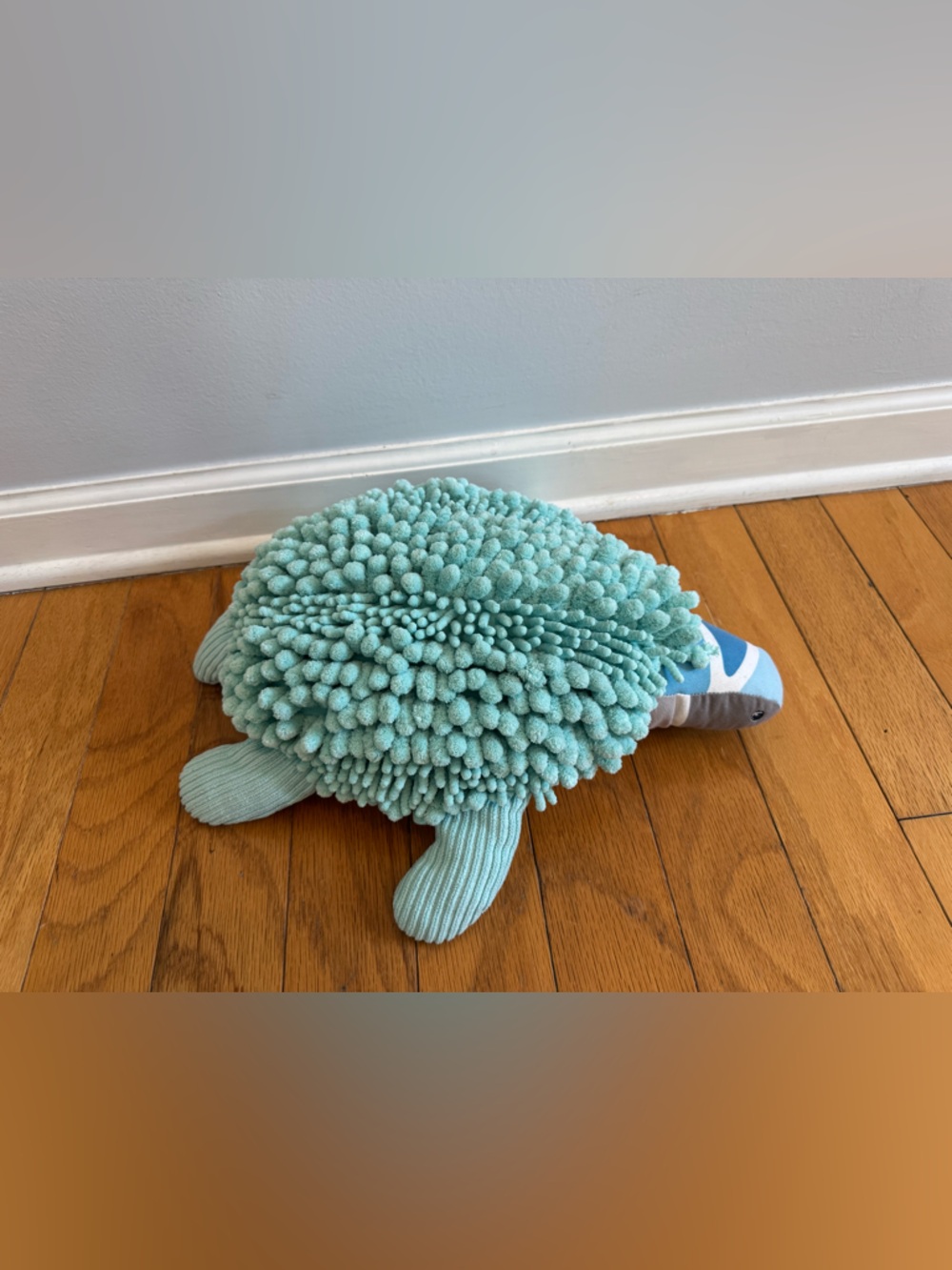 Plush Turtle Shaggy Chenille Pet Toy - Aqua